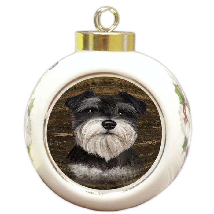 Rustic Miniature Schnauzer Dog Round Ball Christmas Ornament RBPOR50576
