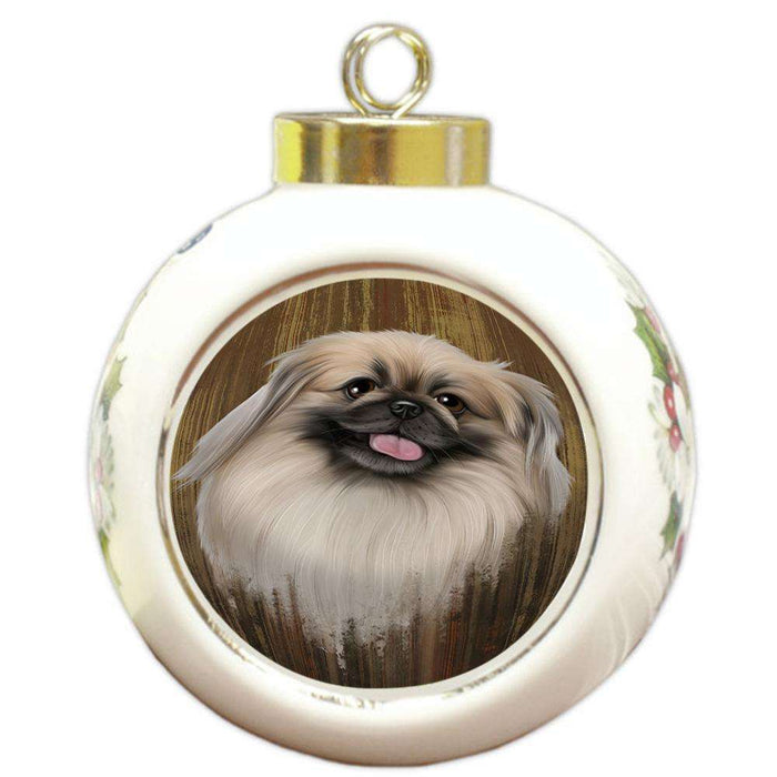 Rustic Pekingese Dog Round Ball Christmas Ornament RBPOR50443