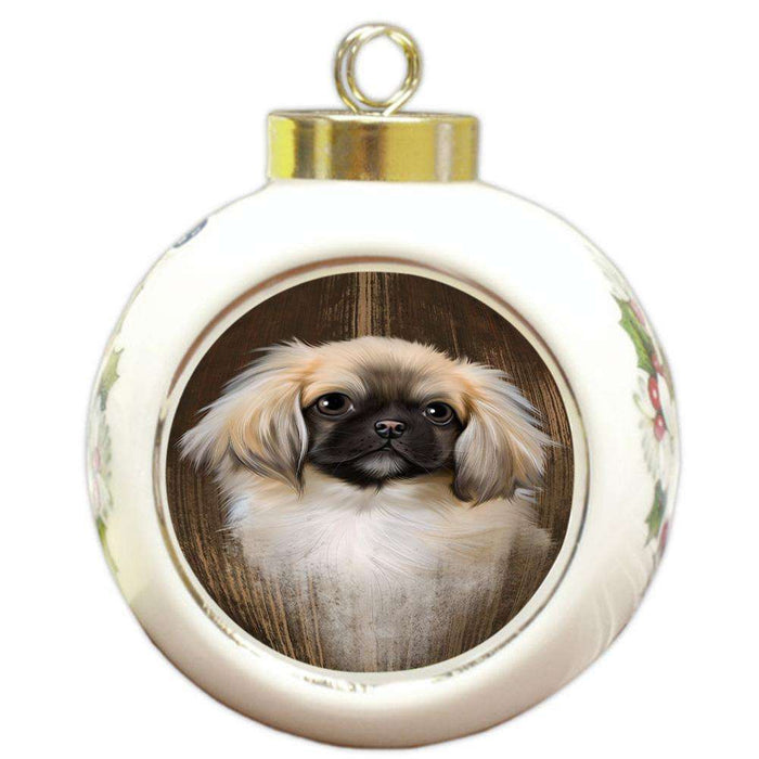 Rustic Pekingese Dog Round Ball Christmas Ornament RBPOR50444