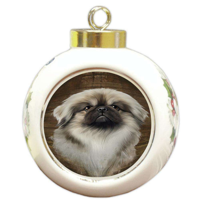 Rustic Pekingese Dog Round Ball Christmas Ornament RBPOR50445