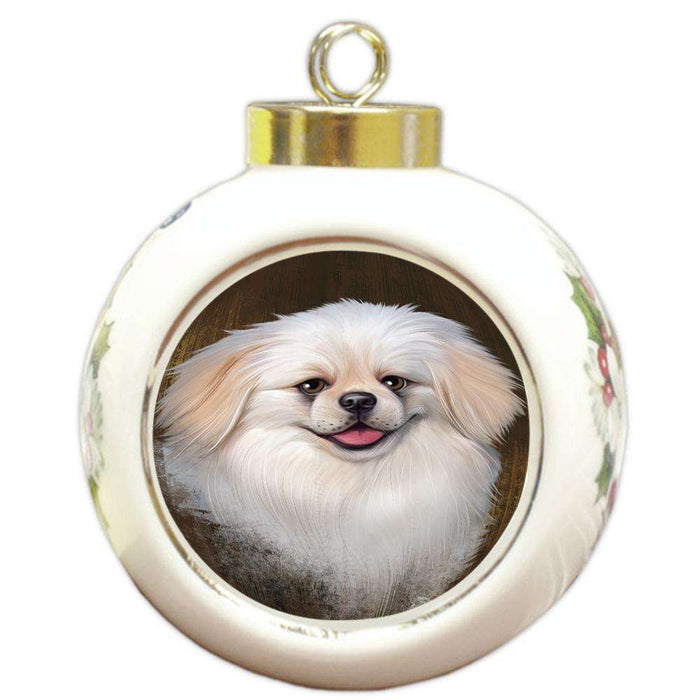 Rustic Pekingese Dog Round Ball Christmas Ornament RBPOR50446