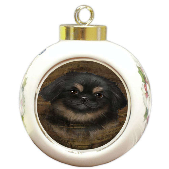 Rustic Pekingese Dog Round Ball Christmas Ornament RBPOR50447