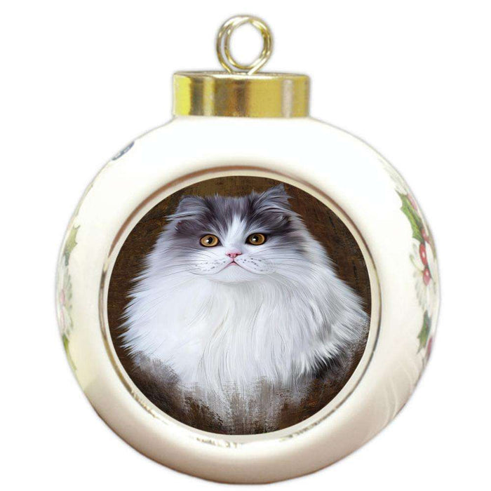 Rustic Persian Cat Round Ball Christmas Ornament RBPOR54460