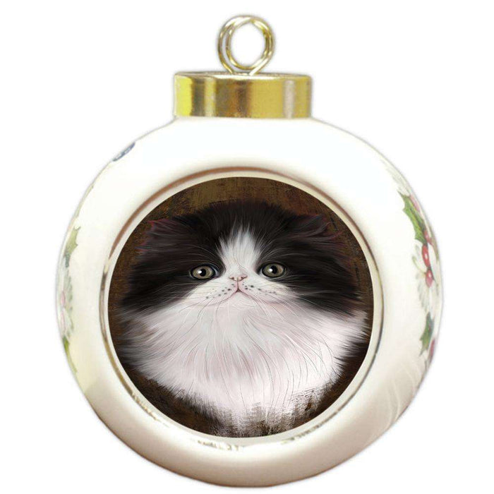 Rustic Persian Cat Round Ball Christmas Ornament RBPOR54461