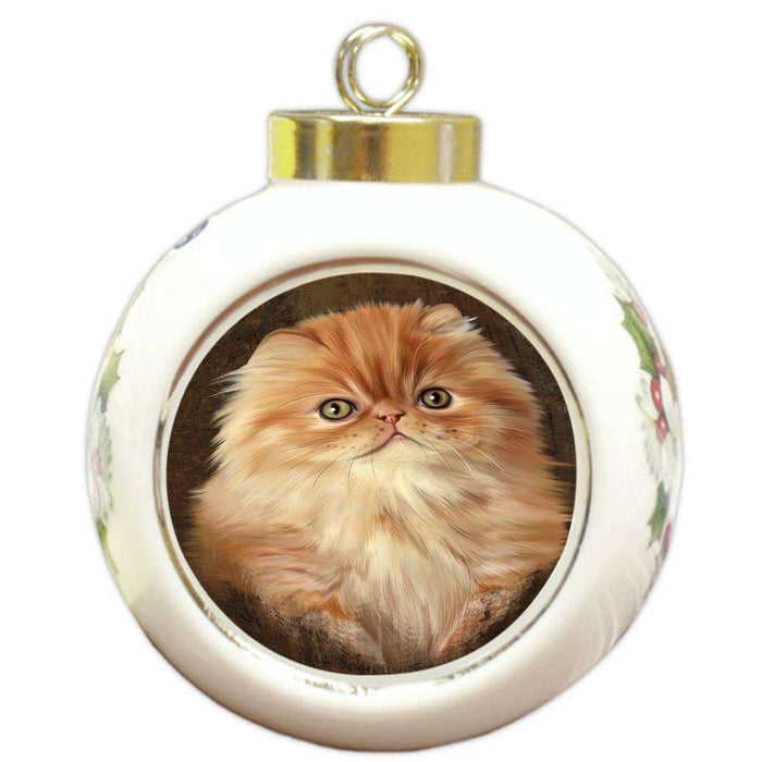 Rustic Persian Cat Round Ball Christmas Ornament RBPOR54462