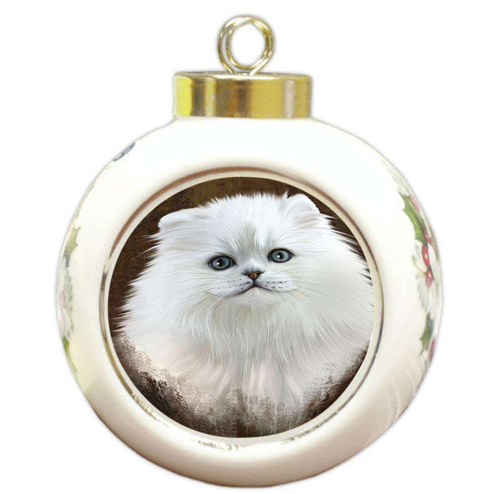 Rustic Persian Cat Round Ball Christmas Ornament RBPOR54463