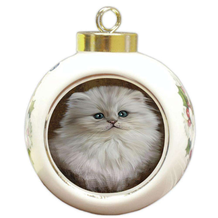 Rustic Persian Cat Round Ball Christmas Ornament RBPOR54464