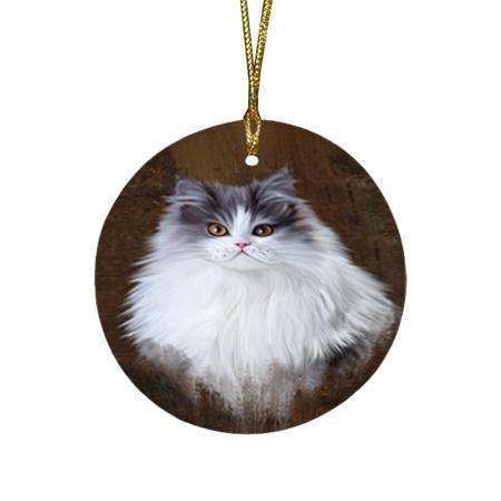Rustic Persian Cat Round Flat Christmas Ornament RFPOR54451