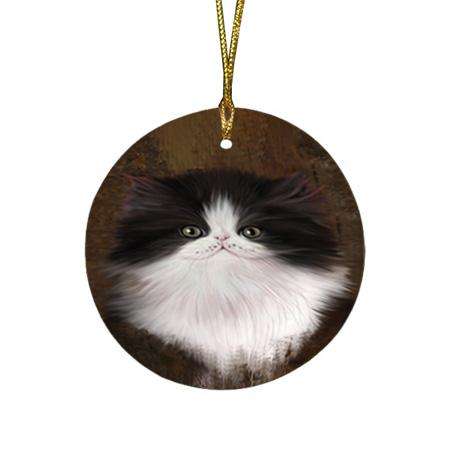 Rustic Persian Cat Round Flat Christmas Ornament RFPOR54452