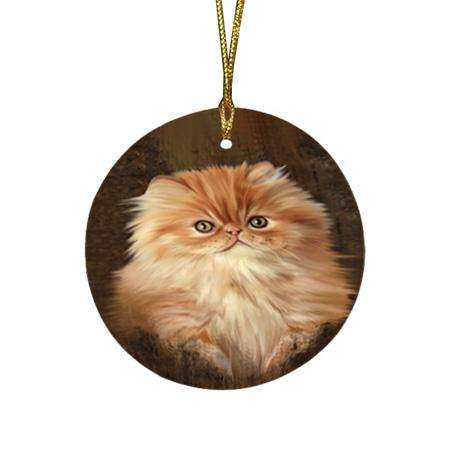 Rustic Persian Cat Round Flat Christmas Ornament RFPOR54453