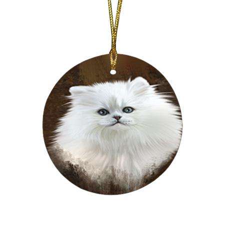 Rustic Persian Cat Round Flat Christmas Ornament RFPOR54454