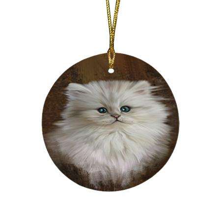 Rustic Persian Cat Round Flat Christmas Ornament RFPOR54455