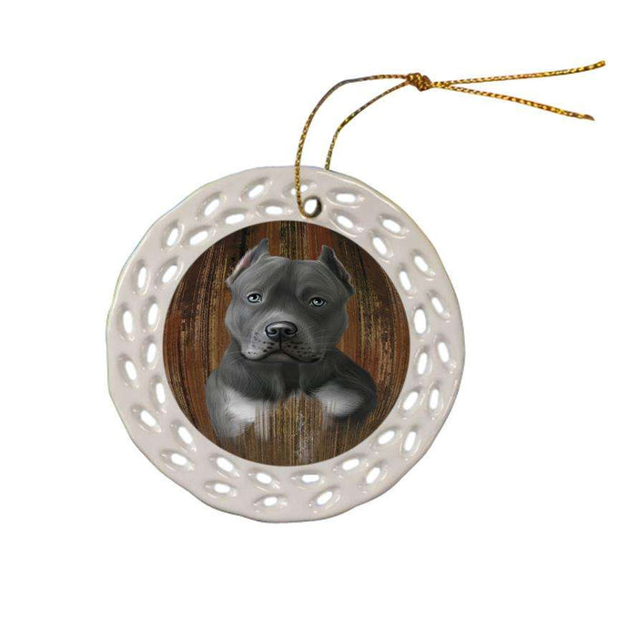 Rustic Pit Bull Dog Ceramic Doily Ornament DPOR50578