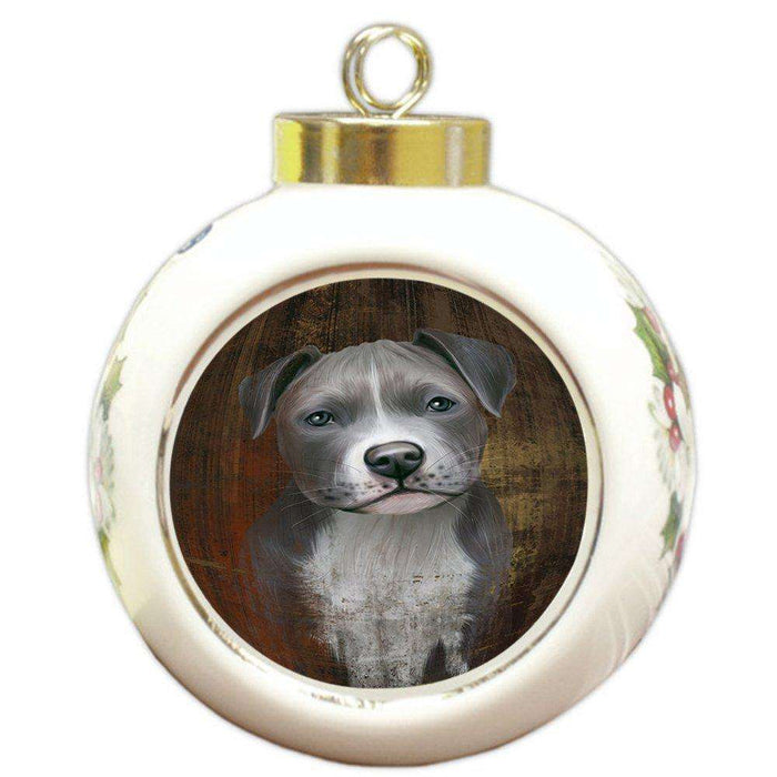 Rustic Pit Bull Dog Round Ball Christmas Ornament RBPOR48234