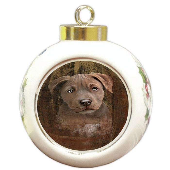 Rustic Pit Bull Dog Round Ball Christmas Ornament RBPOR48235