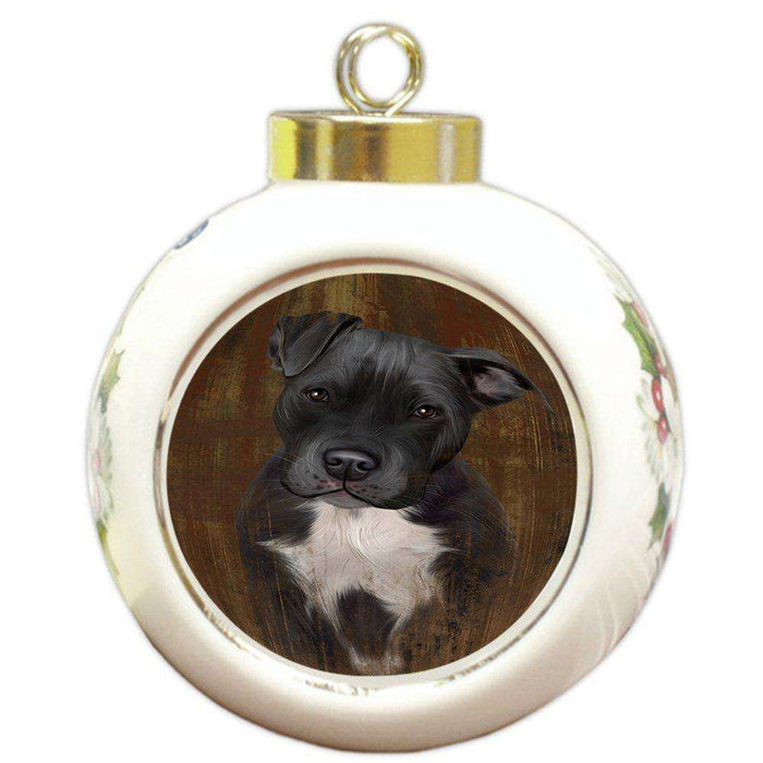 Rustic Pit Bull Dog Round Ball Christmas Ornament RBPOR48236