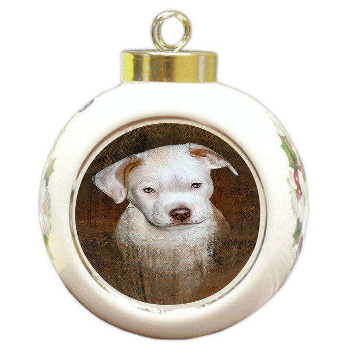 Rustic Pit Bull Dog Round Ball Christmas Ornament RBPOR48237