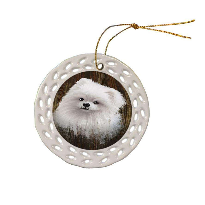 Rustic Pomeranian Dog Ceramic Doily Ornament DPOR50452
