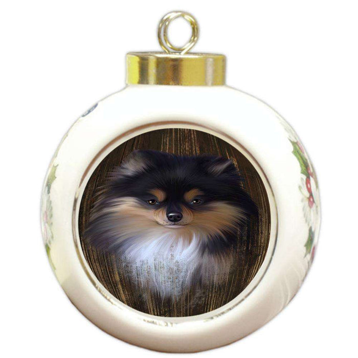 Rustic Pomeranian Dog Round Ball Christmas Ornament RBPOR50449