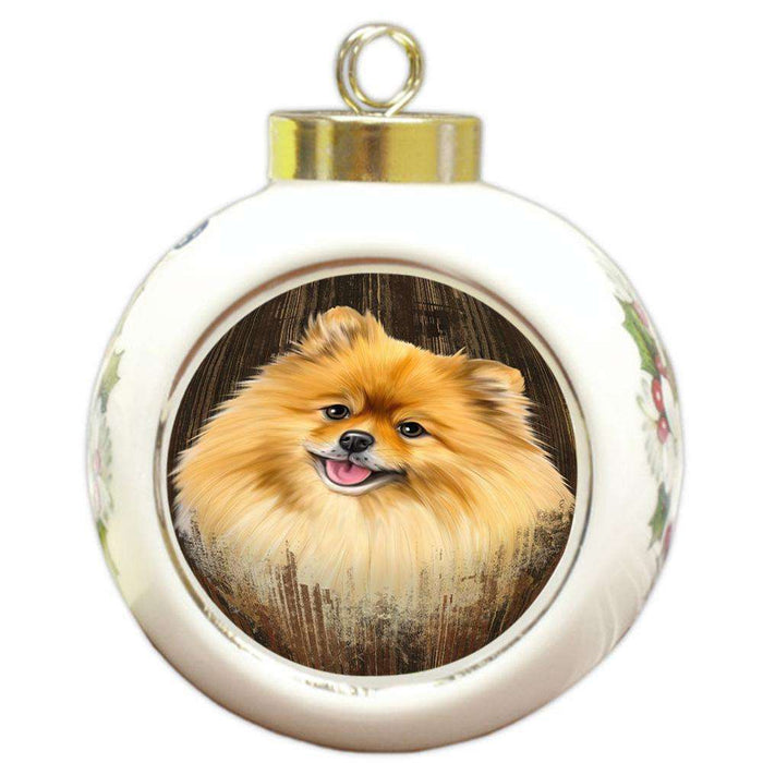 Rustic Pomeranian Dog Round Ball Christmas Ornament RBPOR50450