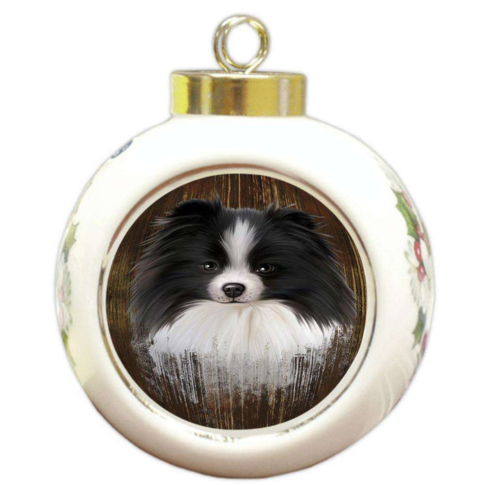 Rustic Pomeranian Dog Round Ball Christmas Ornament RBPOR50451
