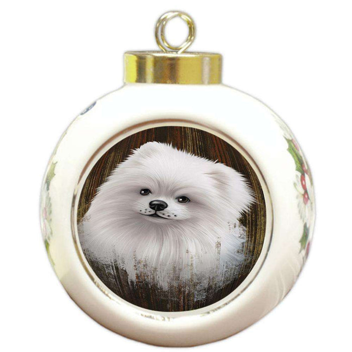 Rustic Pomeranian Dog Round Ball Christmas Ornament RBPOR50452