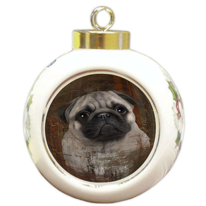 Rustic Pug Dog Round Ball Christmas Ornament RBPOR48230