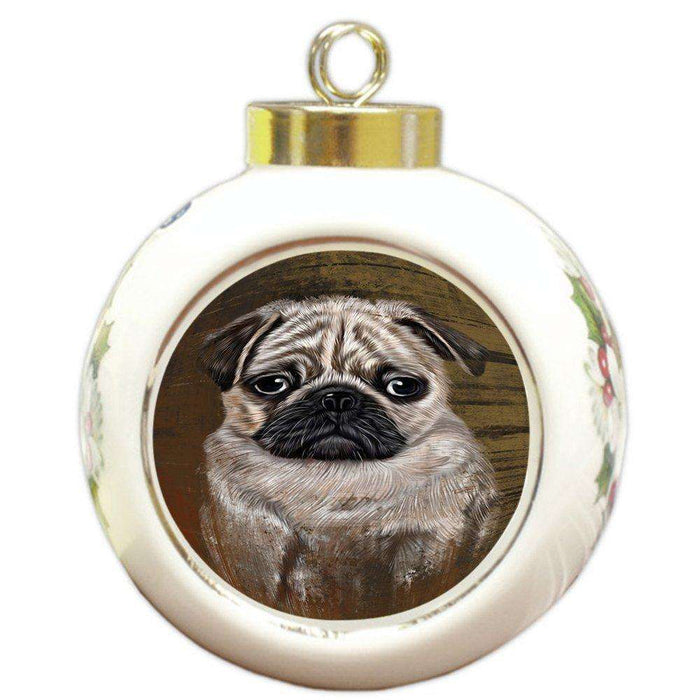 Rustic Pug Dog Round Ball Christmas Ornament RBPOR48252