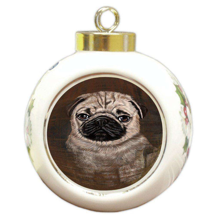 Rustic Pug Dog Round Ball Christmas Ornament RBPOR48253