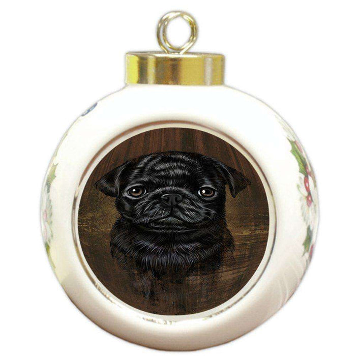 Rustic Pug Dog Round Ball Christmas Ornament RBPOR48254