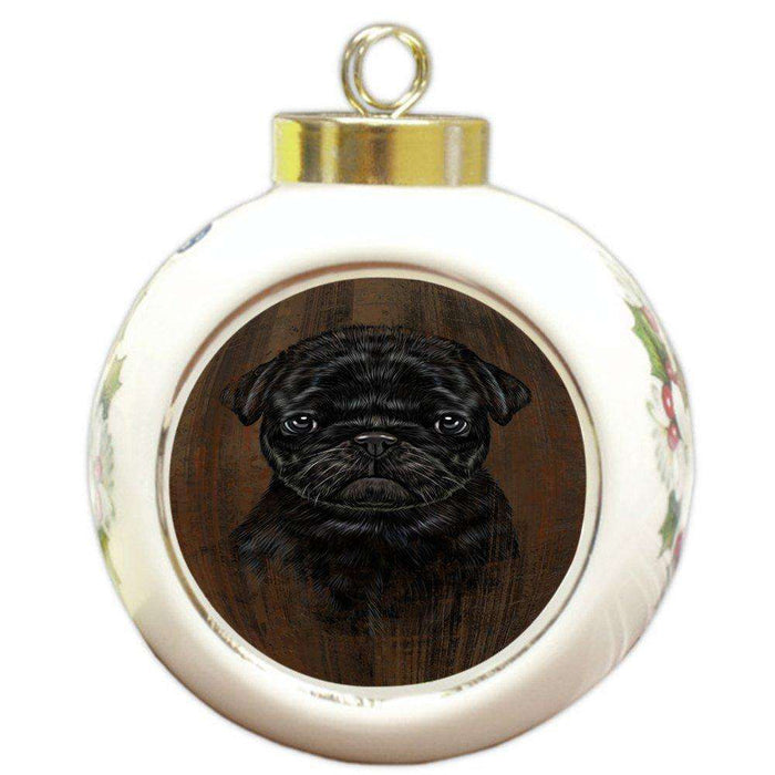 Rustic Pug Dog Round Ball Christmas Ornament RBPOR48257