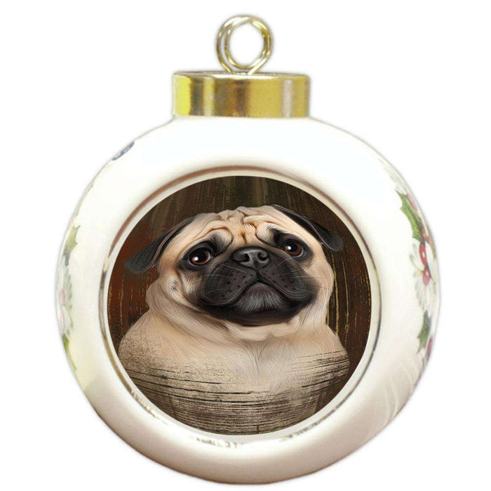 Rustic Pug Dog Round Ball Christmas Ornament RBPOR50455