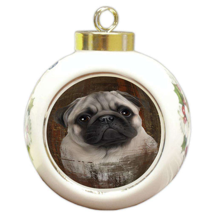 Rustic Pug Dog Round Ball Christmas Ornament RBPOR50456