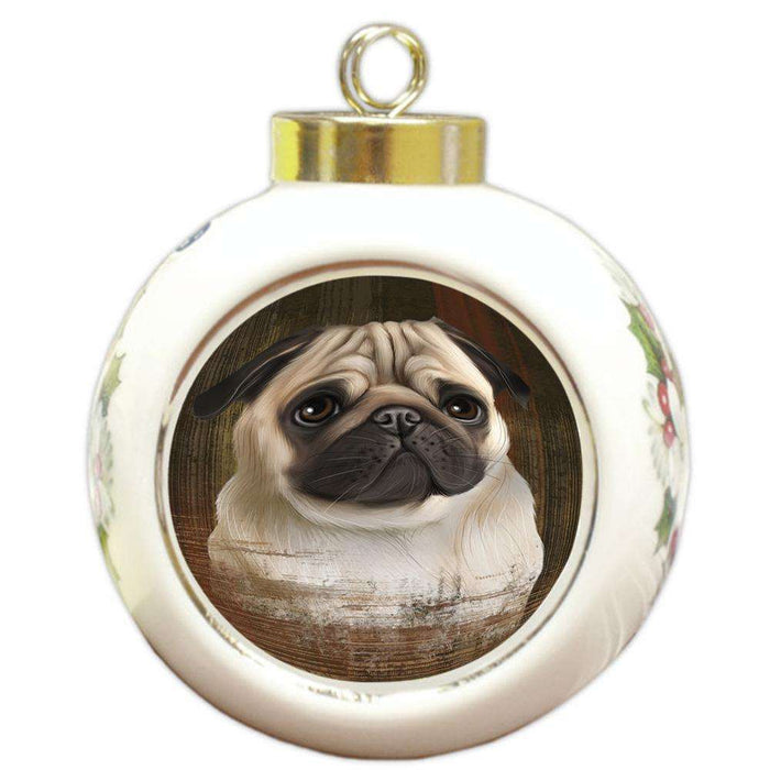 Rustic Pug Dog Round Ball Christmas Ornament RBPOR50457