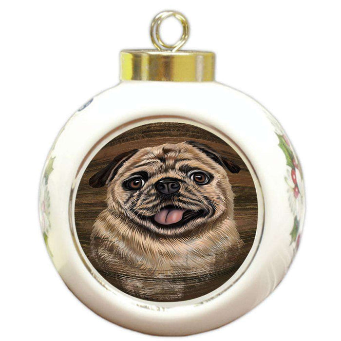Rustic Pug Dog Round Ball Christmas Ornament RBPOR50458