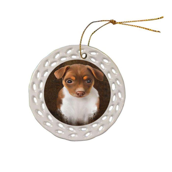 Rustic Rat Terrier Dog Ceramic Doily Ornament DPOR54471