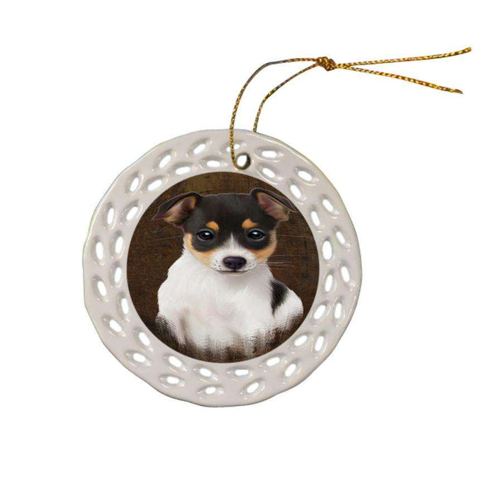 Rustic Rat Terrier Dog Ceramic Doily Ornament DPOR54472