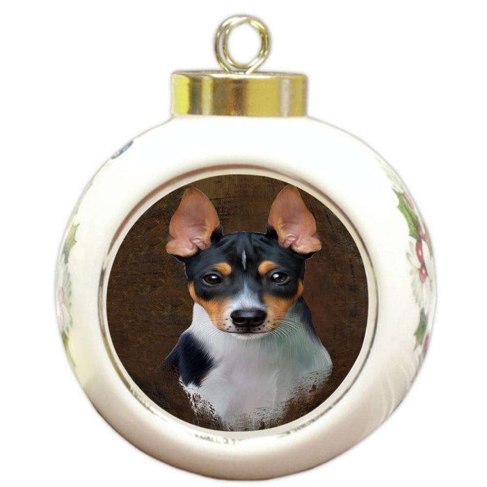 Rustic Rat Terrier Dog Round Ball Christmas Ornament RBPOR54470
