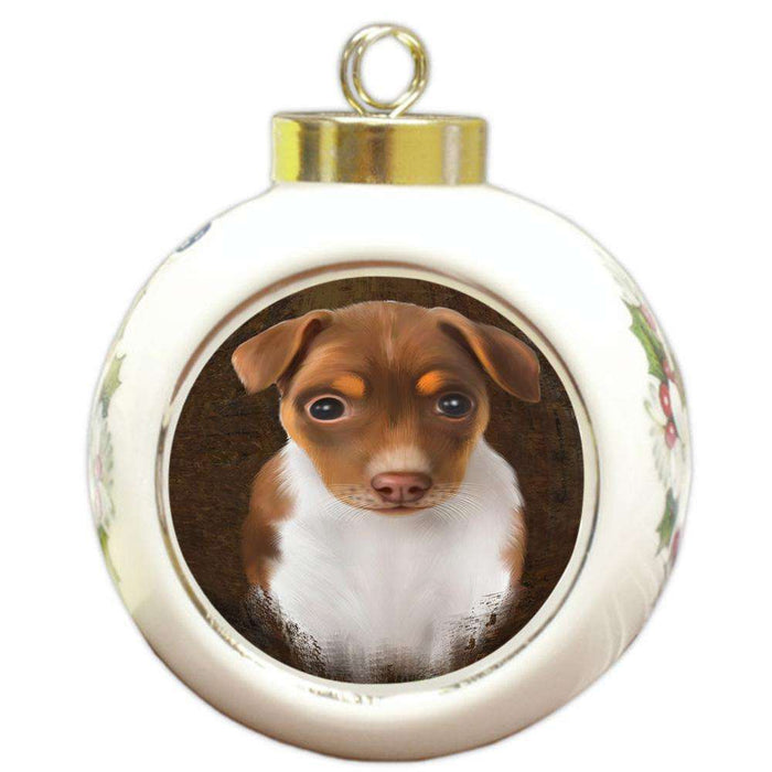 Rustic Rat Terrier Dog Round Ball Christmas Ornament RBPOR54471