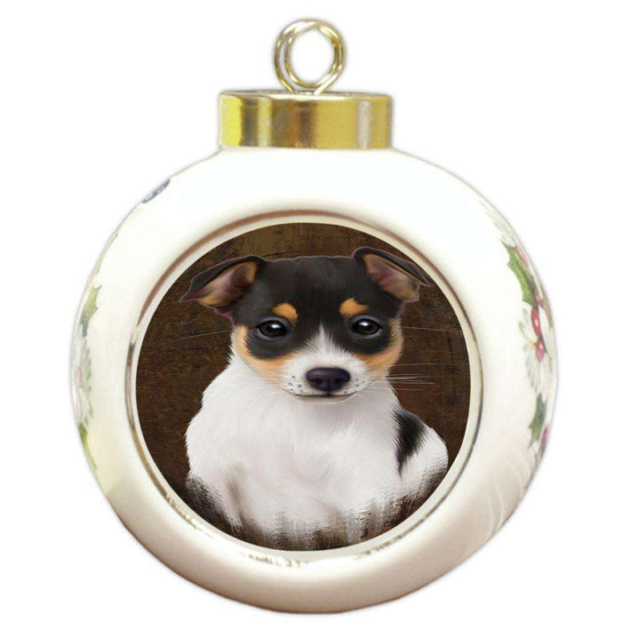 Rustic Rat Terrier Dog Round Ball Christmas Ornament RBPOR54472