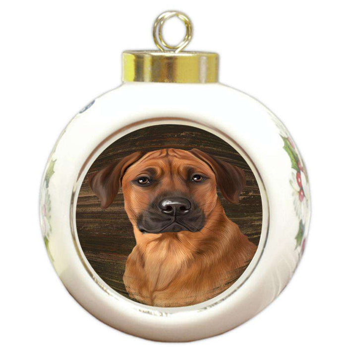 Rustic Rhodesian Ridgeback Dog Round Ball Christmas Ornament RBPOR50459