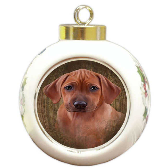 Rustic Rhodesian Ridgeback Dog Round Ball Christmas Ornament RBPOR50460