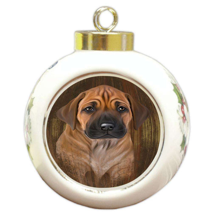 Rustic Rhodesian Ridgeback Dog Round Ball Christmas Ornament RBPOR50461