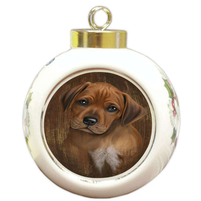 Rustic Rhodesian Ridgeback Dog Round Ball Christmas Ornament RBPOR50463