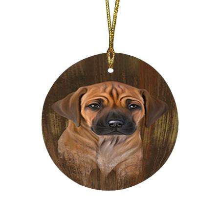 Rustic Rhodesian Ridgeback Dog Round Flat Christmas Ornament RFPOR50452