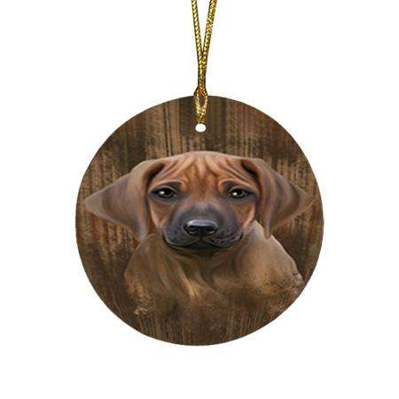 Rustic Rhodesian Ridgeback Dog Round Flat Christmas Ornament RFPOR50453