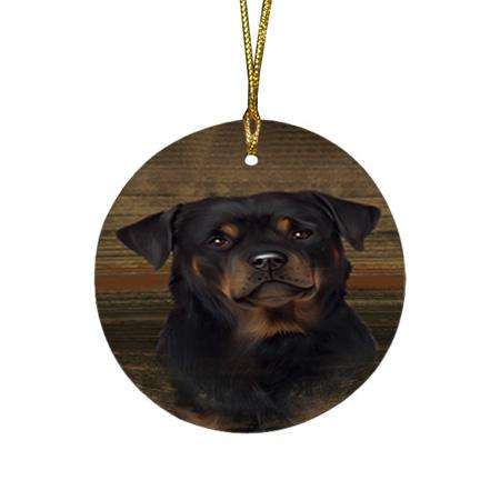 Rustic Rottweiler Dog Round Flat Christmas Ornament RFPOR50577