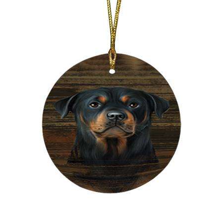 Rustic Rottweiler Dog Round Flat Christmas Ornament RFPOR50579