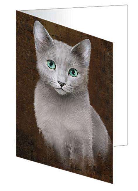 Rustic Russian Blue Cat Handmade Artwork Assorted Pets Greeting Cards and Note Cards with Envelopes for All Occasions and Holiday Seasons GCD67448