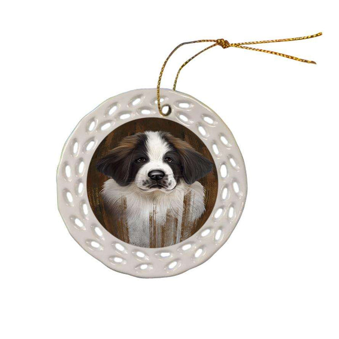 Rustic Saint Bernard Dog Ceramic Doily Ornament DPOR50468